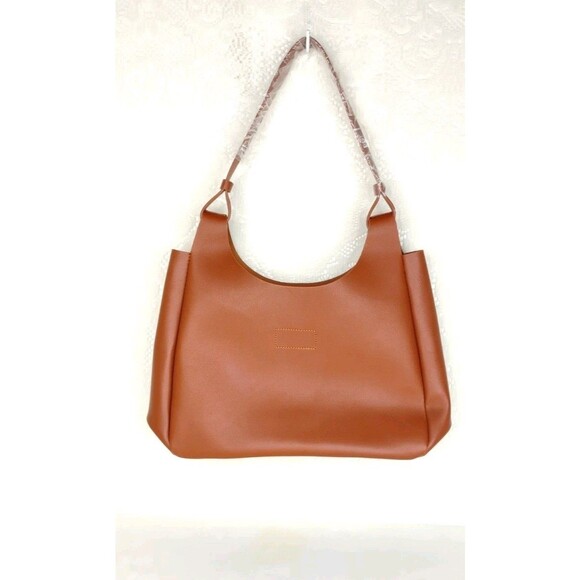 Neiman Marcus Handbags - Neiman Marcus Tote Bag Large Brown Tan Faux Leather Suede Lined Purse NEW 15”